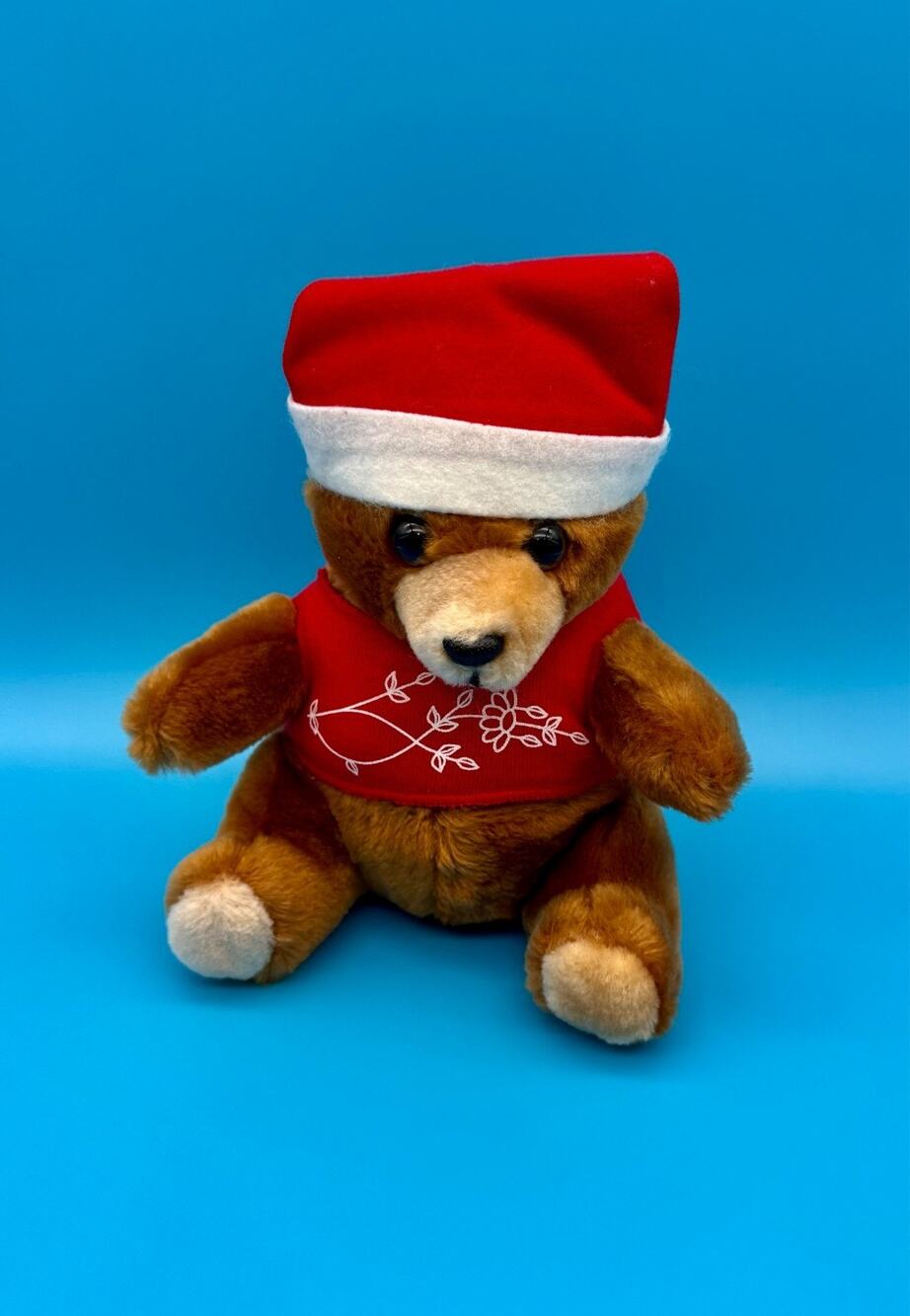 Vintage 1985 Logo Bear Teddy Plush Christmas Santa Hat Red Holiday 10”